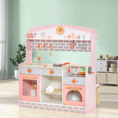 Double Sided Pink Play Kitchen with Canopy, Folding Diner Table and Two Stools