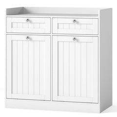 Double Tilt-Out Laundry Hamper Cabinet with 2 Drawers and Removable Laundry Bags-White