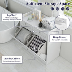 Double Tilt-Out Laundry Hamper Cabinet with 2 Drawers and Removable Laundry Bags-White