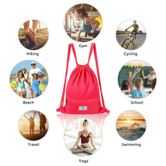 Drawstring Backpack String Bag Foldable Sports Sack with Zipper Pocket-Pink
