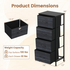 Dresser Nightstand with 4 Roomy Fabric Drawers and Metal Frame-Charcoal Black