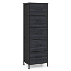 Dresser Nightstand with 5 Roomy Fabric Drawers for Bedroom-Charcoal Black
