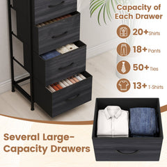 Dresser Nightstand with 5 Roomy Fabric Drawers for Bedroom-Charcoal Black