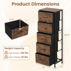 Dresser Nightstand with 5 Roomy Fabric Drawers for Bedroom-Rustic Brown