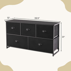 Dresser Storage Tower with 5 Foldable Cloth Storage Cubes-Black