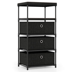 Dresser with 3/4 Drawers Fabric Storage Tower with Wood Top and Metal Frame-M