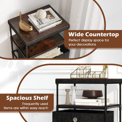 Dresser with 3/4 Drawers Fabric Storage Tower with Wood Top and Metal Frame-M