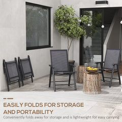 4-Piece Folding Chair Set for Relaxing on Patio Balcony Garden, Comfortable Outdoor Furniture with Armrests, Black
