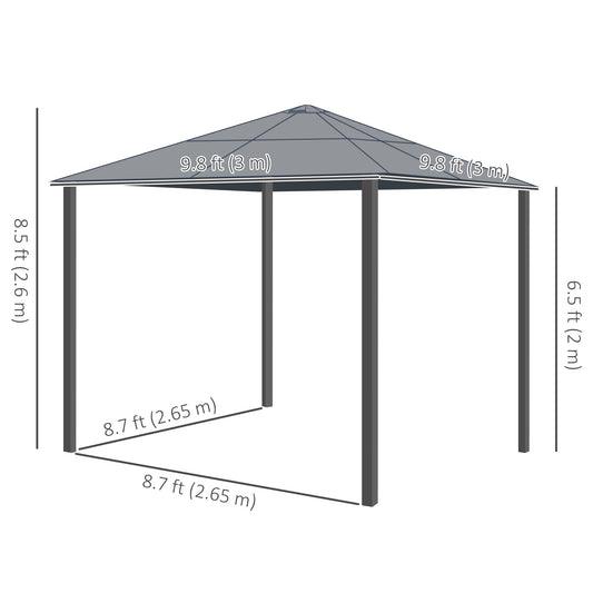 10 x 10 ft Hard Top Gazebo Canopy, Outdoor Patio Shelter with Heavy-Duty Metal Frame, Sun Shade with Curtains and Waterproof Roof for Backyard, Beige Coffee