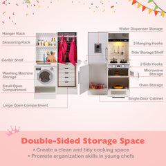 Dual-Sided Kids Play Kitchen with Water Dispenser and Range Hood for 3+ Years Old-White