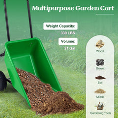 Dual-Wheel Wheelbarrow Garden Utility Cart with Pneumatic Tires-Light Green