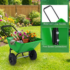 Dual-Wheel Wheelbarrow Garden Utility Cart with Pneumatic Tires-Light Green