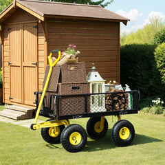 Garden Cart, Utility Wagon Cart with Removable Sides, Convert into Flatbed, 10" Wheels, 180° Rotating Handle, Green