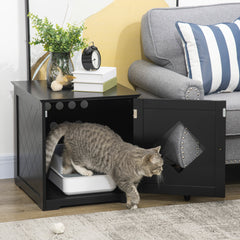 Cat Litter Box Enclosure End Table, Indoor Cat Washroom with Magnetic Door, Hidden Litter Box Nightstand with Large Tabletop, Easy Assembly, Black