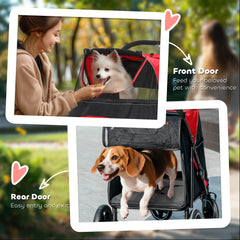 Foldable Pet Stroller with Universal Front Wheels, Shock Absorber, Dog Cat Carriage for Large & Medium Dogs, Black