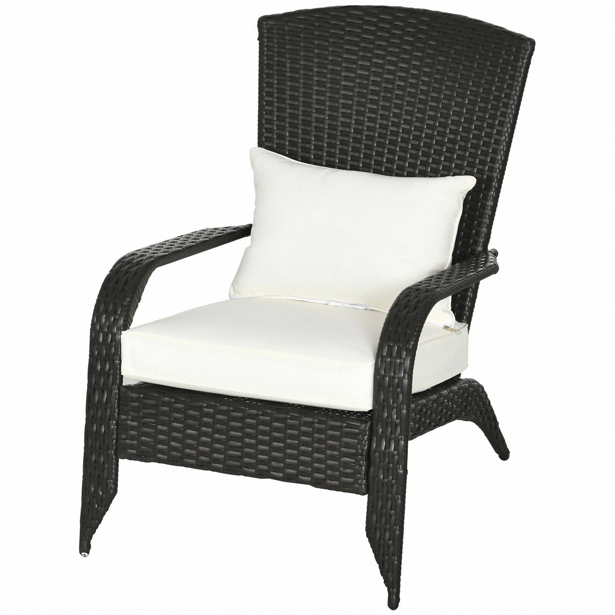 Patio Wicker Adirondack Chair, Outdoor Rattan Muskoka Chair with Cushions for Patio, Garden, Backyard, Cream