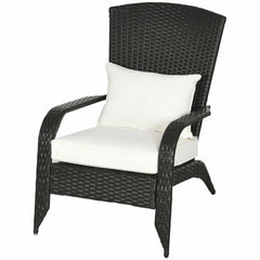 Patio Wicker Adirondack Chair, Outdoor Rattan Muskoka Chair with Cushions for Patio, Garden, Backyard, Cream