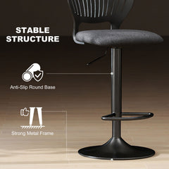 Bar Stools Set of 2, Modern Swivel Counter Height Barstools with Footrest and Hollow Backrest, Black
