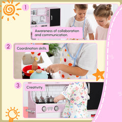 Play Kitchen for Kids, Kids Kitchen Playset w/ Chalkboard, Ice Maker, Play Phone, Sink, Microwave
