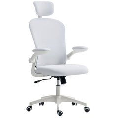 Office Chair, Mesh Computer Desk Chair with Adjustable Headrest, 4D Lumbar Support, Flip-up Arm, Grey