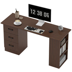 Computer Desk, 47" Writing Table with 3-Tier Shelves and 3 Reversible Drawers for Home Office, Bedroom, Black
