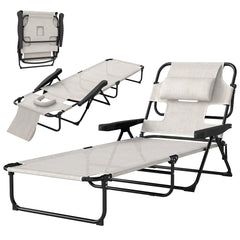 Folding Lounge Chair w/ Reclining Back, Cream White
