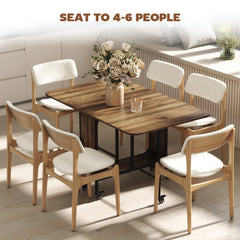 Folding Dining Table, Extendable Kitchen Table for Small Spaces with Storage Shelf and 6 Wheels, Distressed Grey
