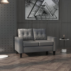 51" Double Sofa Couch, Upholstered PU Leather Loveseat with Armrests, Tufted Backrest, Cushion, Black