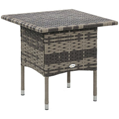 20" Patio Wicker Coffee Table, Outdoor Coffee Table with Plastic Board Underneath the Woven Tabletop for Patio, Garden, Balcony, Mixed Grey