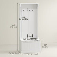 4-In-1 Hall Tree with Coat Rack, Top Shelf, Shoe Storage and Bench Seat, Entryway Bench with 4 Hooks