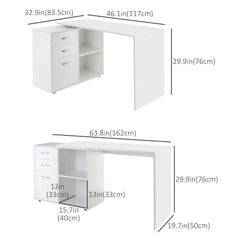 L-Shaped Corner Straight Writing Desk with Storage Shelf, Drawer, Home Office PC Table Computer Workstation, Black