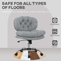 Computer Desk Chair, Armless Office Chair with Wide Padded Seat and Adjustable Height, Cream White