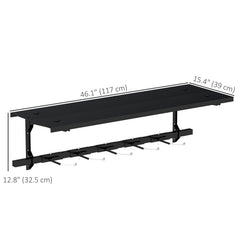 Bike Storage Rack for 5 Bikes, Wall Mounted Bicycle Rack with Shelf and Adjustable Hooks for Indoor Outdoor Use, Black
