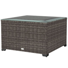 24.4" Patio Wicker Coffee Table, PE Rattan Outdoor Side Table with Tempered Glass Top, Black