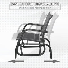 Patio Glider Set of 2 Outdoor Glider Chair with Breathable Mesh Seat & Backrest, Armrests and Metal Frame, Black