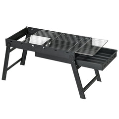 Portable Charcoal Grill with Pull-Out Charcoal Basin, Folding Tabletop Barbecue, Compact Camping BBQ, Black
