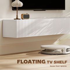 71" Floating TV Stand for TVs up to 72 Inch, Wall Mount Media Console with 2 Fluted Flip-Down Doors, Cable Hole, Black