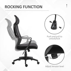 Mesh Office Chair with Up&Down Headrest, Ergonomic Computer Desk Chair with Adjustable Tilt Angle, Height Adjustable Swivel Seat with Lumbar Support for Office, Black