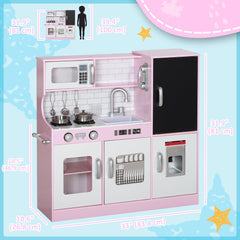Play Kitchen for Kids, Kids Kitchen Playset w/ Chalkboard, Ice Maker, Play Phone, Sink, Microwave