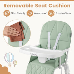 Easy Clean Compact Highchair with Removable Adjustable Tray and PU Seat Cushion-Green