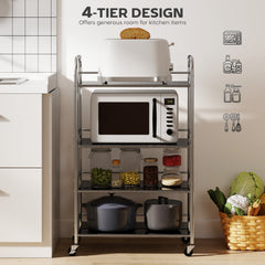3 Tier Stainless Steel Rolling Cart with Adjustable Shelf, Utility Cart on Wheels with Handles for Kitchen, Silver