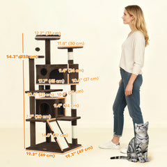 54" Cat Tree, Multi-Level Cat Tower with Scratching Posts, Cat Condos, Bed, Platforms, Ramp, Toy Ball, Beige