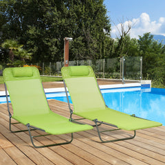 Set of 2 Folding Chaise Lounge Chairs, Outdoor Poolside Sun Tanning Chairs w/ Pillow, Reclining Backrest, Blue