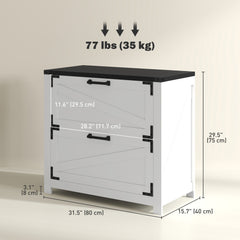 2 Drawer Filing Cabinet, Farmhouse Office Storage Cabinet with Adjustable Hanging Bars for Letter, A4, Legal Size, White