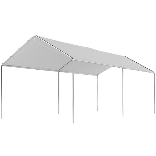 10' x 20' Carport Heavy Duty Galvanized Car Canopy with Included Anchor Kit, 3 Reinforced Steel Cables, White