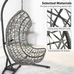 Egg Chair with Stand PE Rattan Swing Hammock Chair with Pillow and Cushion-Gray