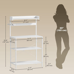 Kitchen Baker's Rack with Power Outlet, Coffee Bar Station with Adjustable Shelves and Hooks, Distressed Grey