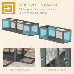 Cat Tunnel, Outdoor Cat Enclosure with Combinable Design, 8 Doors, 98" Kitty Toys for House, Window, Cage, Dark Grey