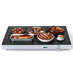 Electric Warming Tray with Adjustable Temperature and Built-In Handles Tempered Glass
