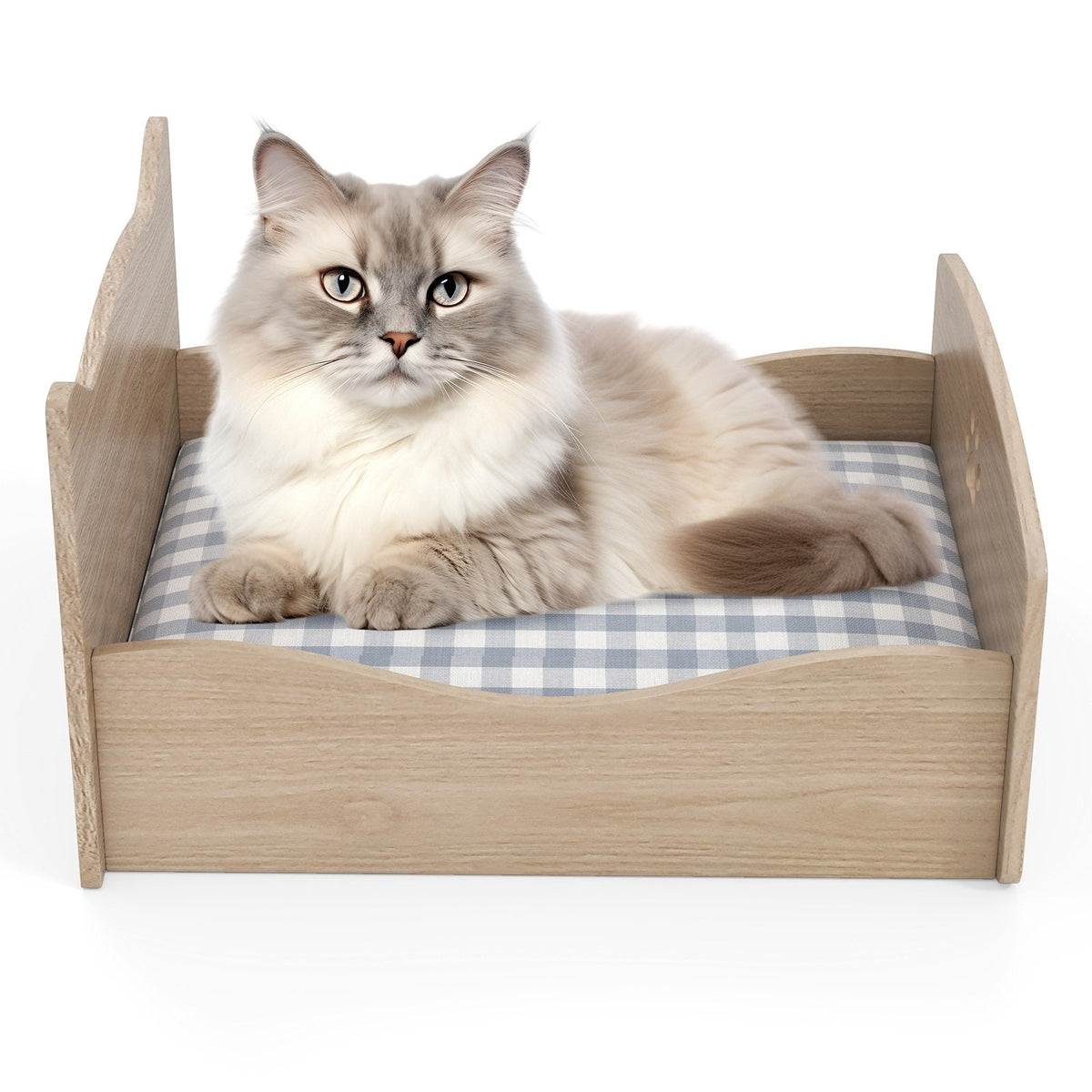 Elevated Pet Bed Frame with Rails and Cute Headboards-Walnut